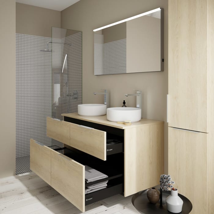 burgbad Eqio Waschtischkombination mit Keramik-Aufsatzwaschtisch 120 cm, links und rechts, mit Griff G0146