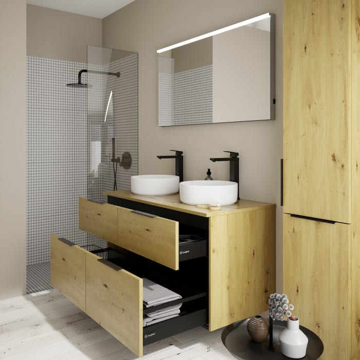 burgbad Eqio Waschtischkombination mit Keramik-Aufsatzwaschtisch 120 cm, links und rechts, mit Griff G0200