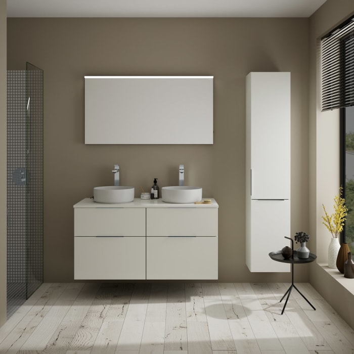 burgbad Eqio Waschtischkombination mit Keramik-Aufsatzwaschtisch 120 cm, links und rechts, mit Griff G0146