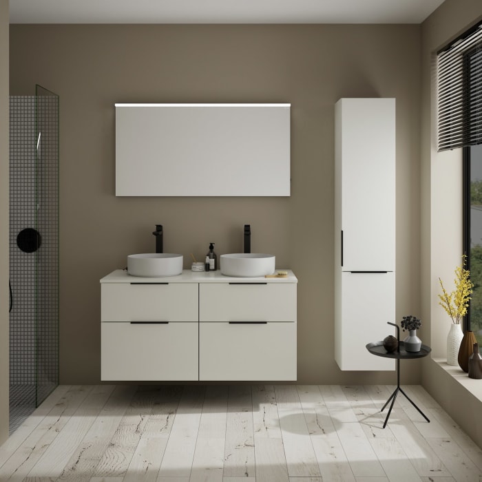 burgbad Eqio Waschtischkombination mit Keramik-Aufsatzwaschtisch 120 cm, links und rechts, mit Griff G0200