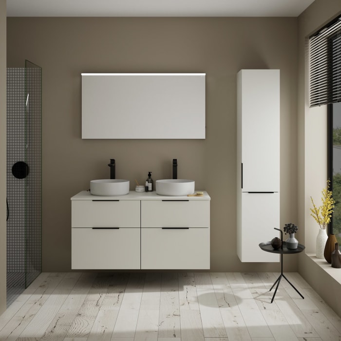 burgbad Eqio Waschtischkombination mit Keramik-Aufsatzwaschtisch 120 cm, links und rechts, mit Griff G0200