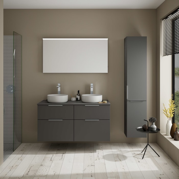 burgbad Eqio Waschtischkombination mit Keramik-Aufsatzwaschtisch 120 cm, links und rechts, mit Griff G0146