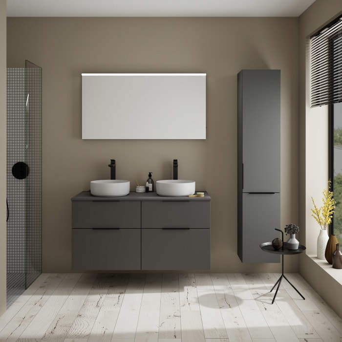 burgbad Eqio Waschtischkombination mit Keramik-Aufsatzwaschtisch 120 cm, links und rechts, mit Griff G0200