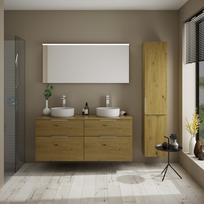 burgbad Eqio Waschtischkombination mit Keramik-Aufsatzwaschtisch 140 cm, mit Griff G0146