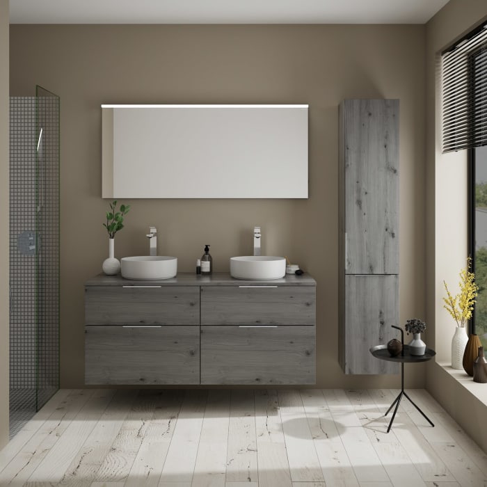 burgbad Eqio Waschtischkombination mit Keramik-Aufsatzwaschtisch 140 cm, mit Griff G0146