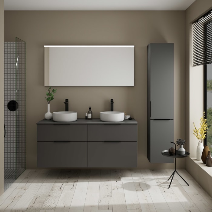 burgbad Eqio Waschtischkombination mit Keramik-Aufsatzwaschtisch 140 cm, links und rechts, mit Griff G0200