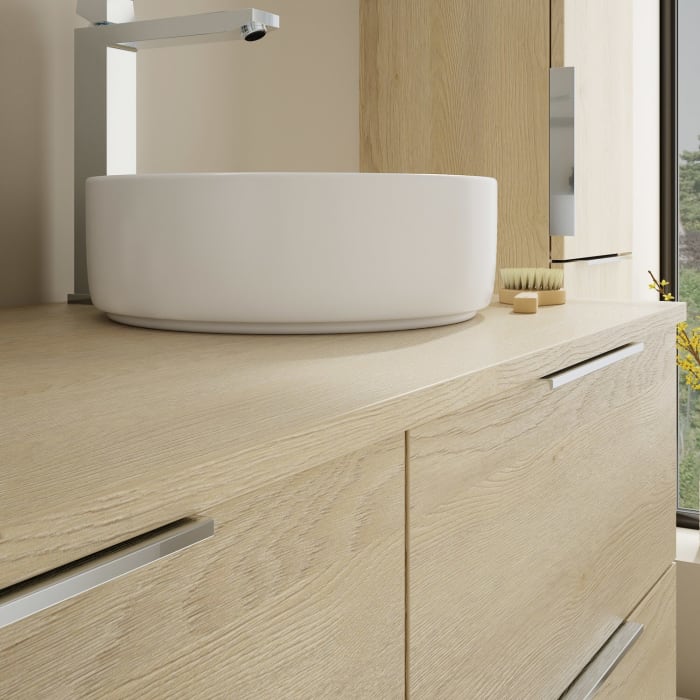 burgbad Eqio Waschtischkombination mit Keramik-Aufsatzwaschtisch 120 cm, links und rechts, mit Griff G0146