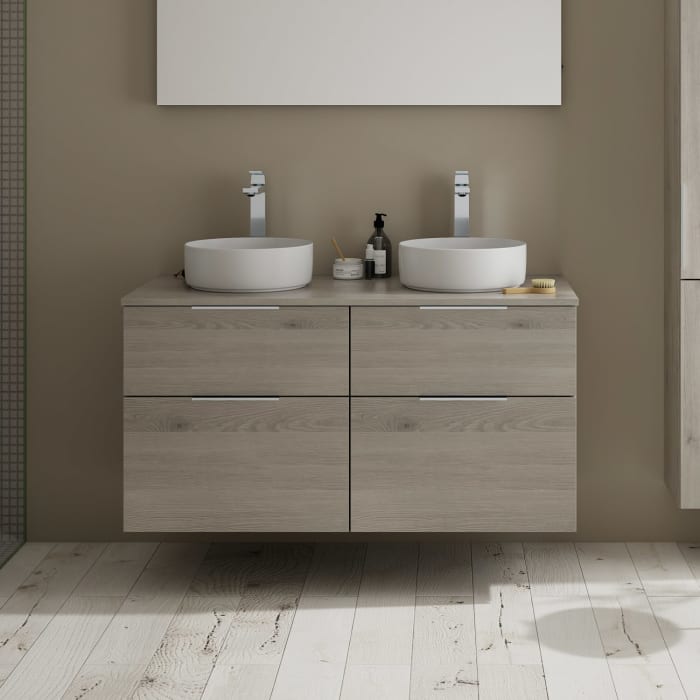 burgbad Eqio Waschtischkombination mit Keramik-Aufsatzwaschtisch 120 cm, links und rechts, mit Griff G0146