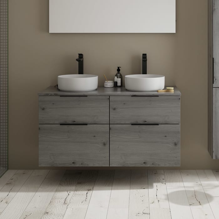 burgbad Eqio Waschtischkombination mit Keramik-Aufsatzwaschtisch 120 cm, links und rechts, mit Griff G0200