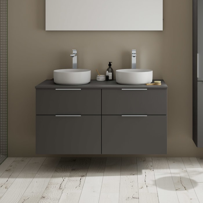 burgbad Eqio Waschtischkombination mit Keramik-Aufsatzwaschtisch 120 cm, links und rechts, mit Griff G0146