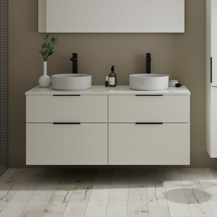 burgbad Eqio Waschtischkombination mit Keramik-Aufsatzwaschtisch 140 cm, links und rechts, mit Griff G0200