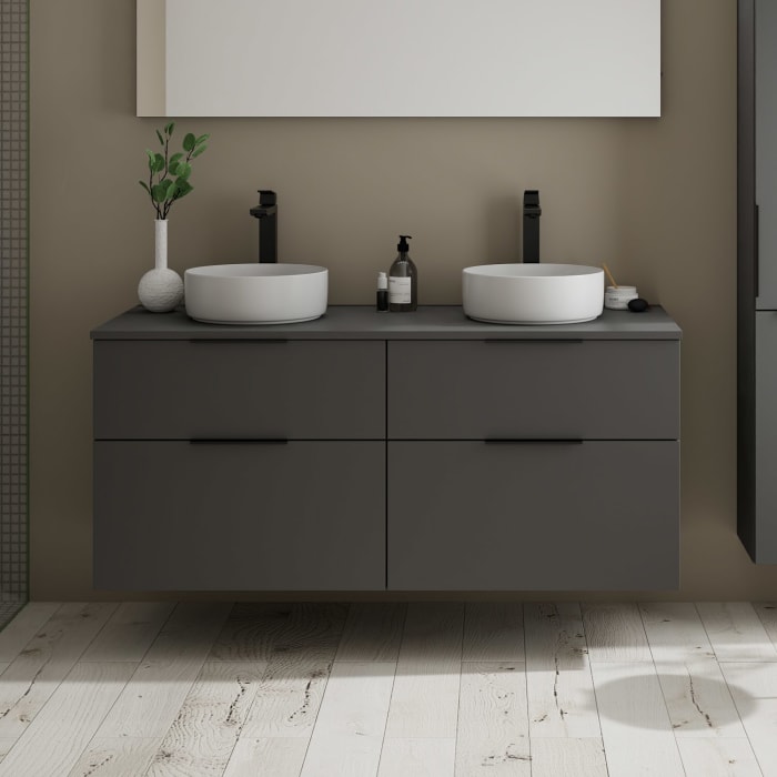 burgbad Eqio Waschtischkombination mit Keramik-Aufsatzwaschtisch 140 cm, links und rechts, mit Griff G0200