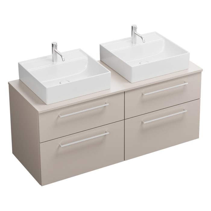 burgbad Eqio Waschtischkombination mit Keramik-Aufsatzwaschtisch 140 cm, links und rechts, mit Stangengriff P95