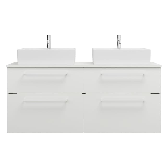 burgbad Eqio Waschtischkombination mit Keramik-Aufsatzwaschtisch 140 cm, links und rechts, mit Stangengriff P95