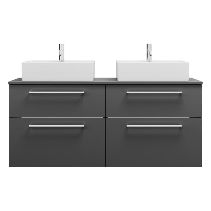 burgbad Eqio Waschtischkombination mit Keramik-Aufsatzwaschtisch 140 cm, links und rechts, mit Stangengriff P95