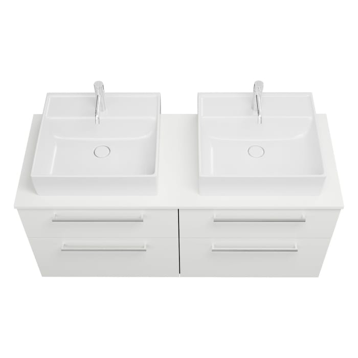 burgbad Eqio Waschtischkombination mit Keramik-Aufsatzwaschtisch 140 cm, links und rechts, mit Stangengriff P95