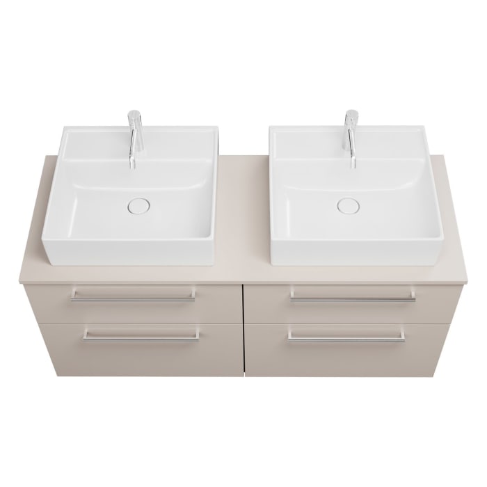 burgbad Eqio Waschtischkombination mit Keramik-Aufsatzwaschtisch 140 cm, links und rechts, mit Stangengriff P95