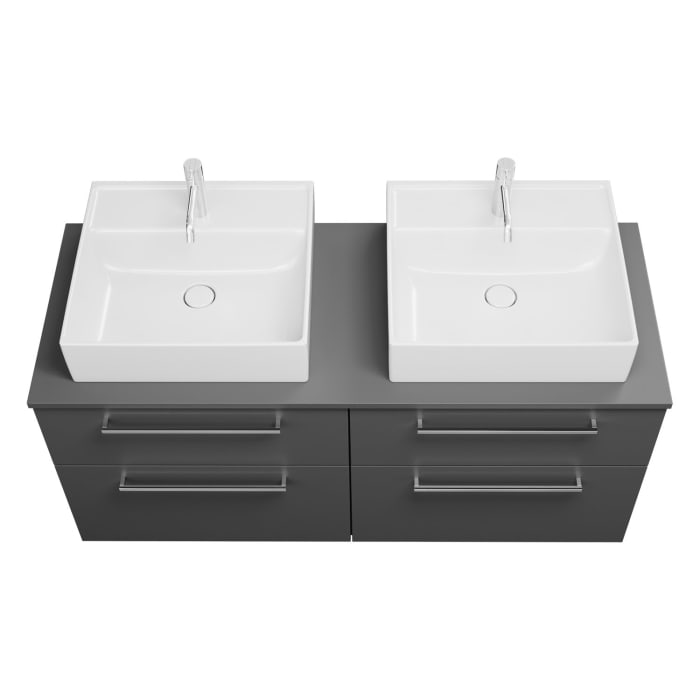 burgbad Eqio Waschtischkombination mit Keramik-Aufsatzwaschtisch 140 cm, links und rechts, mit Stangengriff P95