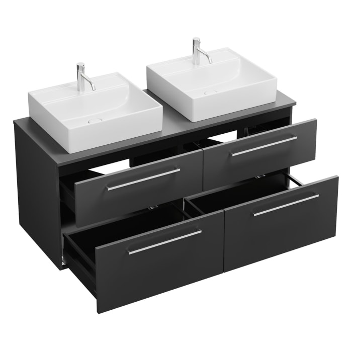 burgbad Eqio Waschtischkombination mit Keramik-Aufsatzwaschtisch 140 cm, links und rechts, mit Stangengriff P95