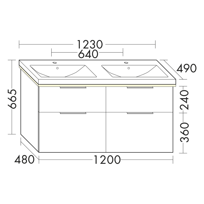 burgbad Eqio Waschtischkombination mit Keramik-Doppelwaschtisch mit LED-Beleuchtung, 123 cm, mit Griffleiste G0252