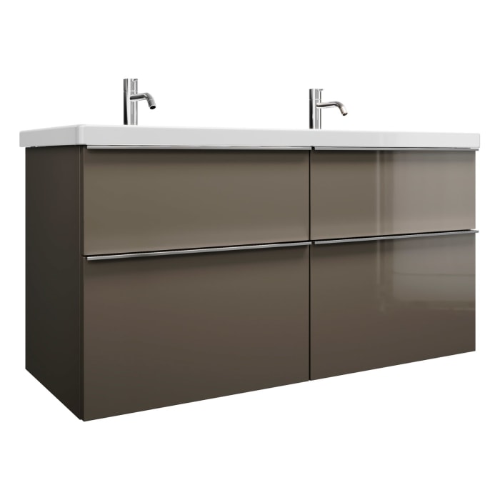 burgbad Eqio Waschtischkombination mit Keramik-Doppelwaschtisch, 123 cm, mit Griffleiste G0251