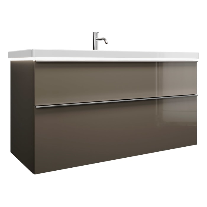 burgbad Eqio Waschtischkombination mit Keramik-Doppelwaschtisch mit LED-Beleuchtung, 123 cm, mit Griffleiste G0251