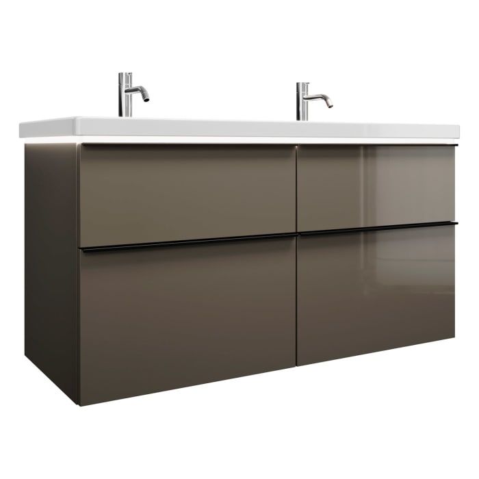 burgbad Eqio Waschtischkombination mit Keramik-Doppelwaschtisch mit LED-Beleuchtung, 123 cm, mit Griffleiste G0252