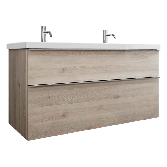 burgbad Eqio Waschtischkombination mit Keramik-Doppelwaschtisch, 123 cm, mit Griffleiste G0251