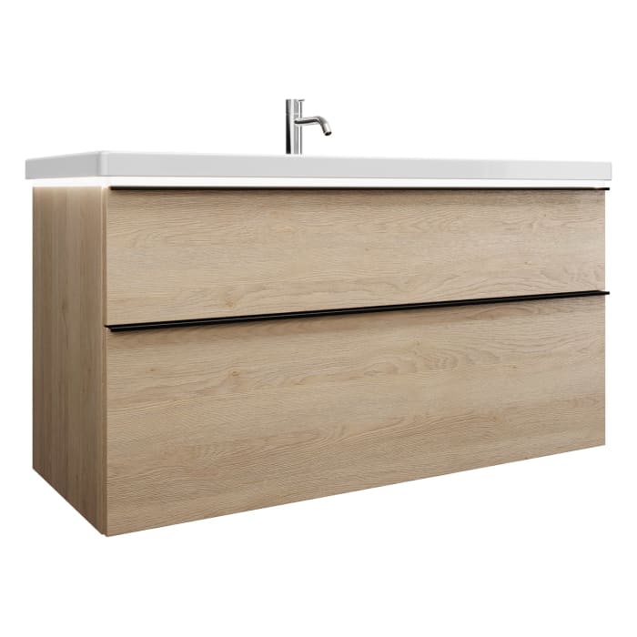 burgbad Eqio Waschtischkombination mit Keramik-Doppelwaschtisch mit LED-Beleuchtung, 123 cm, mit Griffleiste G0252