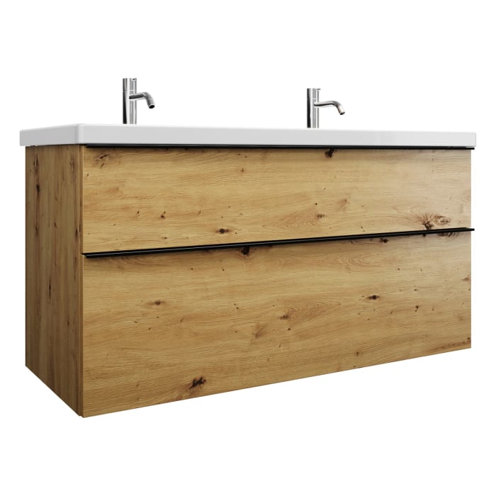 burgbad Eqio Waschtischkombination mit Keramik-Doppelwaschtisch, 123 cm, mit Griffleiste G0252