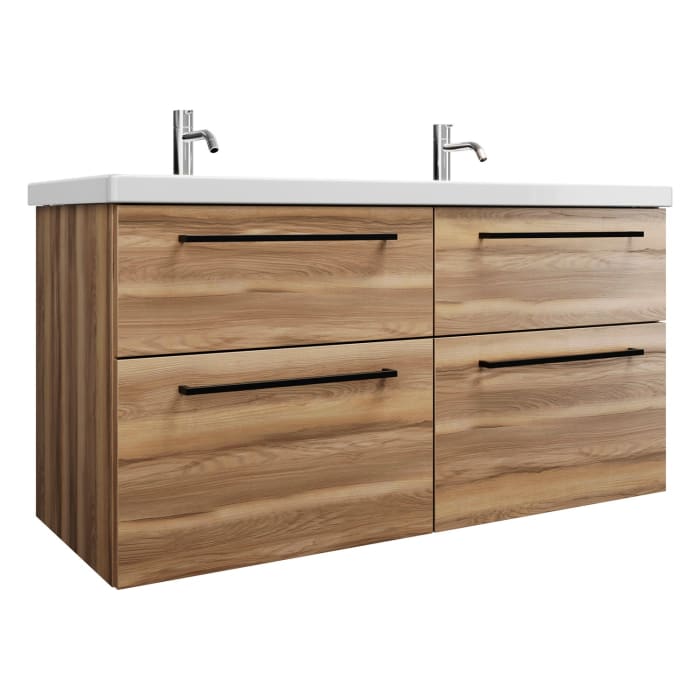 burgbad Eqio Waschtischkombination mit Keramik-Doppelwaschtisch, 123 cm, mit Stangengriff G0234