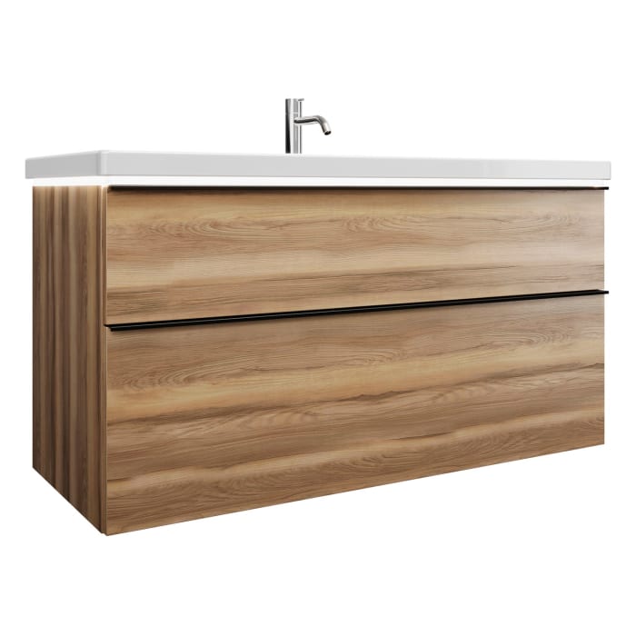 burgbad Eqio Waschtischkombination mit Keramik-Doppelwaschtisch mit LED-Beleuchtung, 123 cm, mit Griffleiste G0252