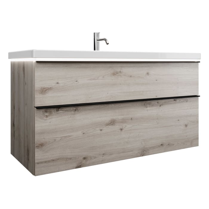 burgbad Eqio Waschtischkombination mit Keramik-Doppelwaschtisch mit LED-Beleuchtung, 123 cm, mit Griffleiste G0252