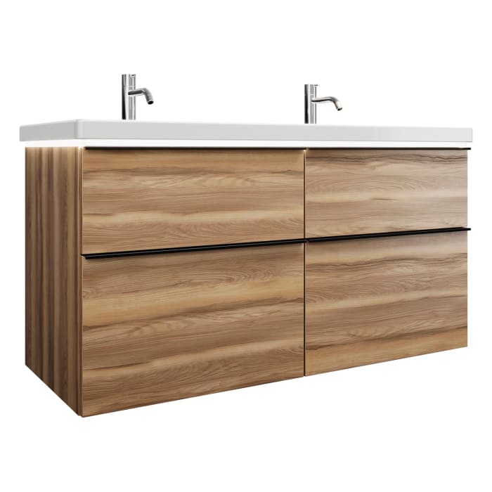 burgbad Eqio Waschtischkombination mit Keramik-Doppelwaschtisch mit LED-Beleuchtung, 123 cm, mit Griffleiste G0252