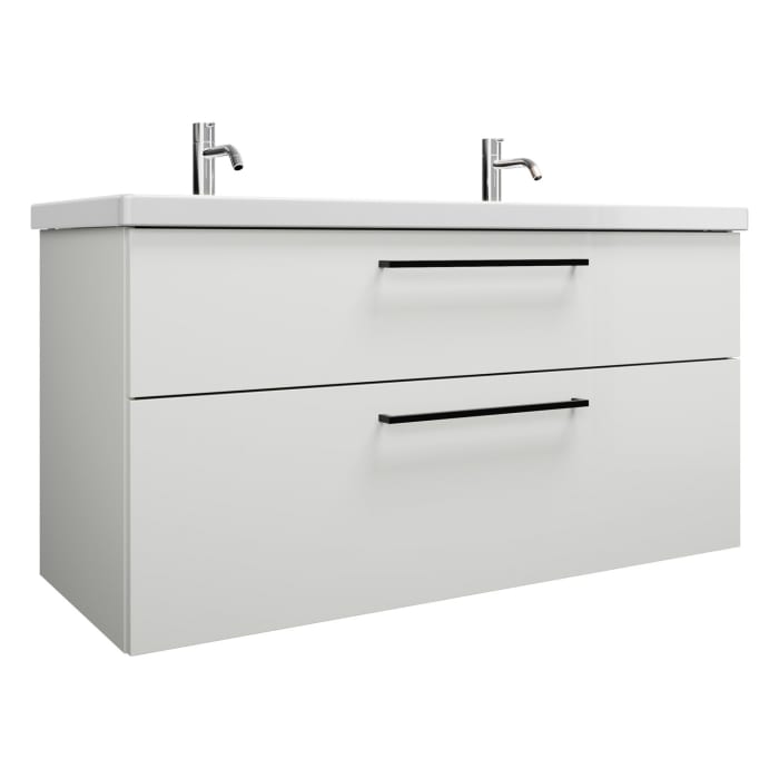 burgbad Eqio Waschtischkombination mit Keramik-Doppelwaschtisch, 123 cm, mit Stangengriff G0234