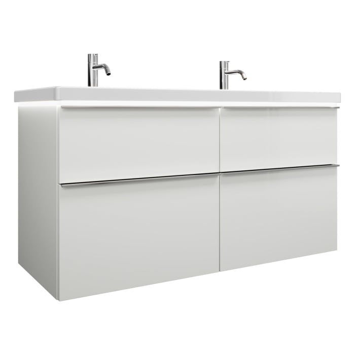 burgbad Eqio Waschtischkombination mit Keramik-Doppelwaschtisch mit LED-Beleuchtung, 123 cm, mit Griffleiste G0251