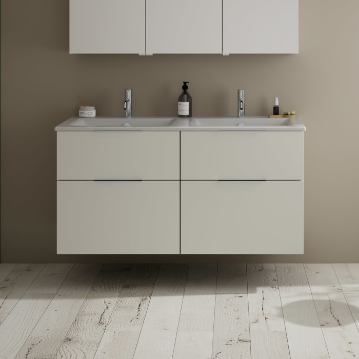 burgbad Eqio Waschtischkombination mit Keramik-Doppelwaschtisch Slim, 122 cm, mit Griff G0146