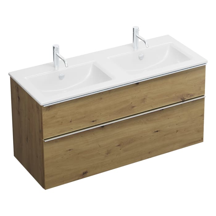 burgbad Eqio Waschtischkombination mit Keramik-Doppelwaschtisch Slim, 122 cm, mit Griffleiste G0251