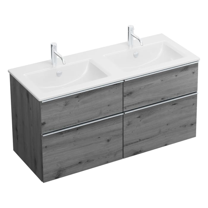 burgbad Eqio Waschtischkombination mit Keramik-Doppelwaschtisch Slim, 122 cm, mit Griffleiste G0251