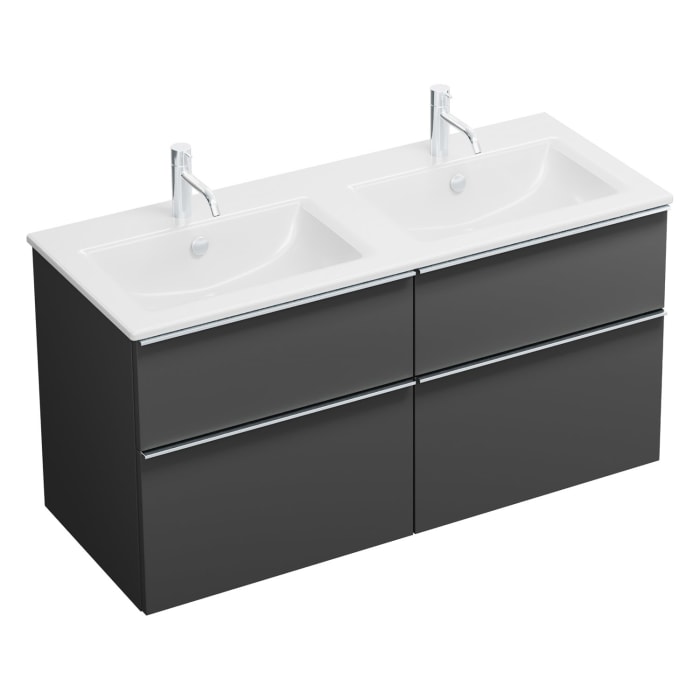 burgbad Eqio Waschtischkombination mit Keramik-Doppelwaschtisch Slim, 122 cm, mit Griffleiste G0251