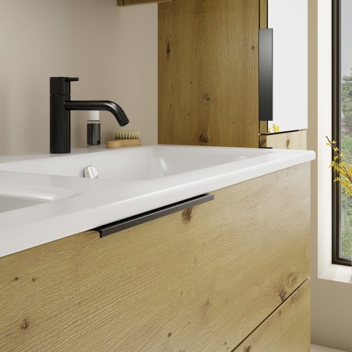 burgbad Eqio Waschtischkombination mit Keramik-Doppelwaschtisch Slim, 122 cm, mit Griff G0200