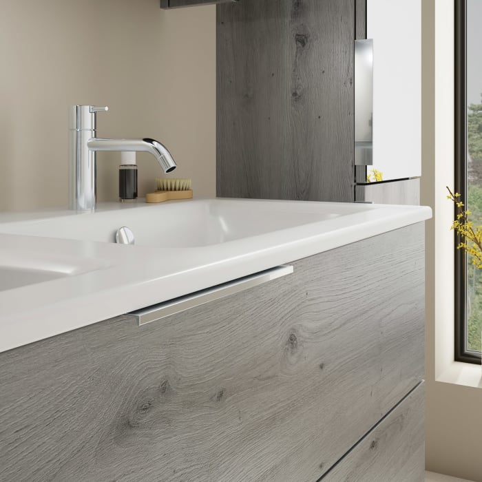 burgbad Eqio Waschtischkombination mit Keramik-Doppelwaschtisch Slim, 122 cm, mit Griff G0146