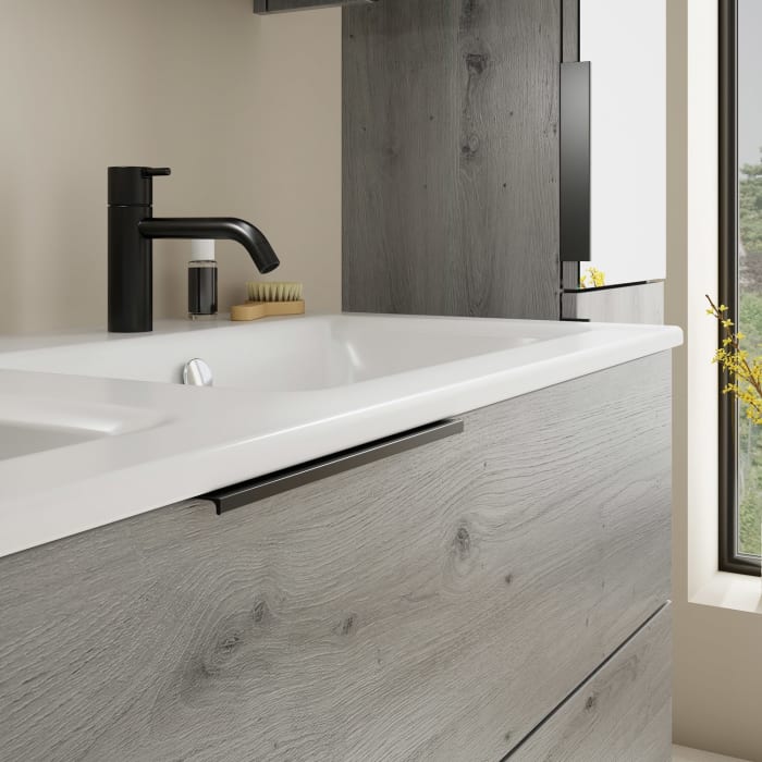 burgbad Eqio Waschtischkombination mit Keramik-Doppelwaschtisch Slim, 122 cm, mit Griff G0200