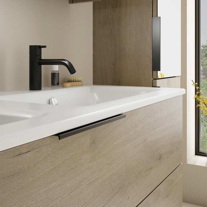 burgbad Eqio Waschtischkombination mit Keramik-Doppelwaschtisch Slim, 122 cm, mit Griff G0200