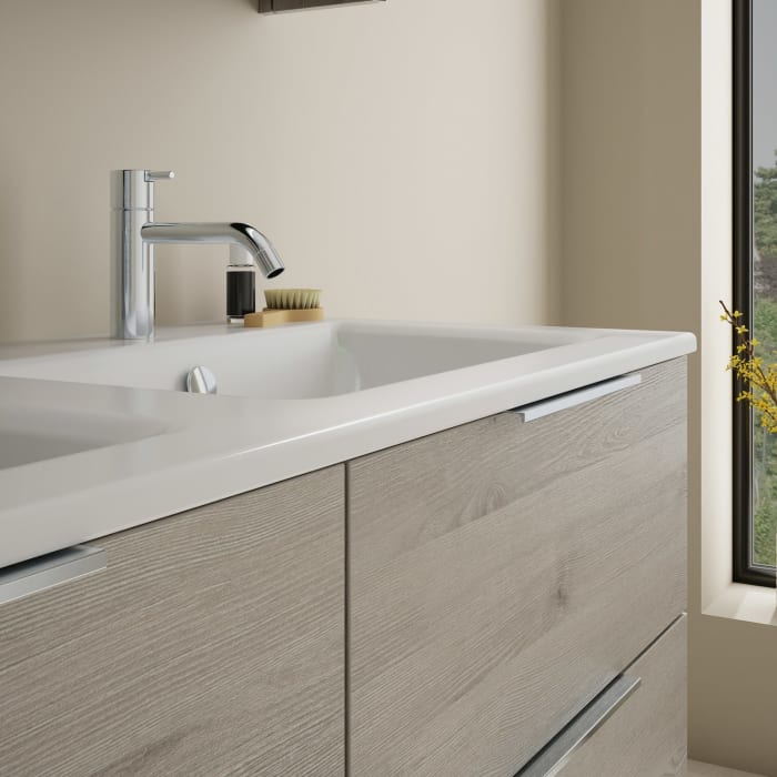 burgbad Eqio Waschtischkombination mit Keramik-Doppelwaschtisch Slim, 122 cm, mit Griff G0146