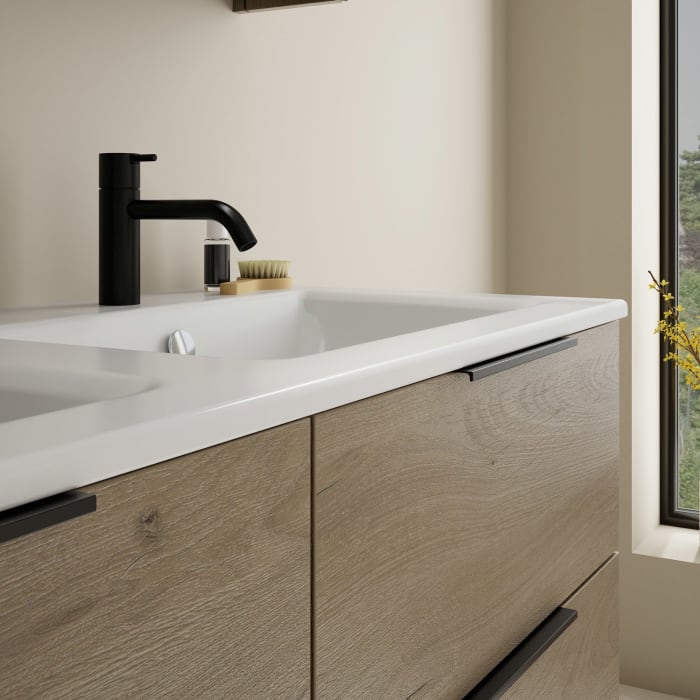 burgbad Eqio Waschtischkombination mit Keramik-Doppelwaschtisch Slim, 122 cm, mit Griff G0200