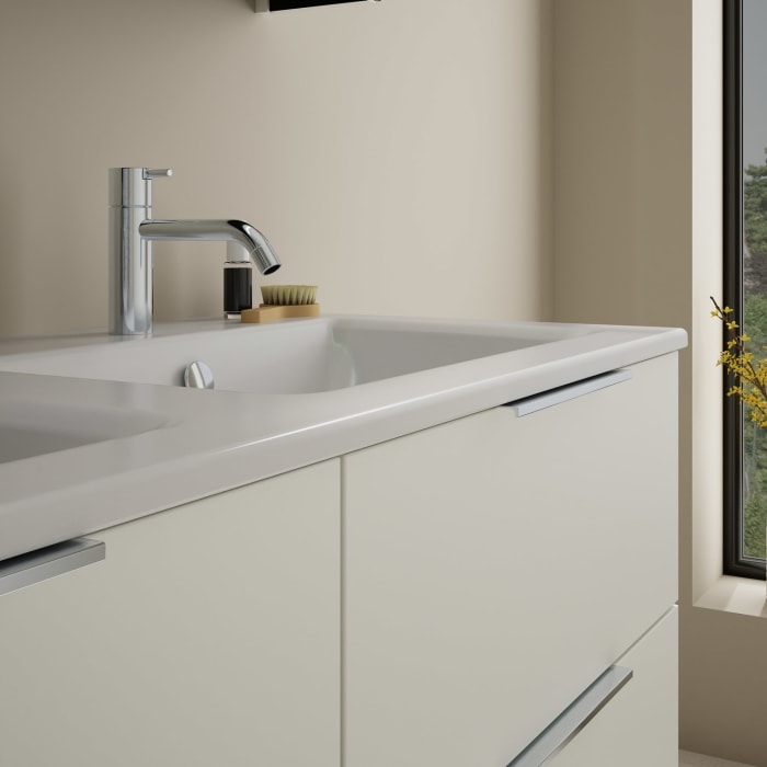 burgbad Eqio Waschtischkombination mit Keramik-Doppelwaschtisch Slim, 122 cm, mit Griff G0146