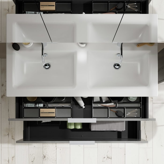 burgbad Eqio Waschtischkombination mit Keramik-Doppelwaschtisch Slim, 122 cm, mit Griff G0146