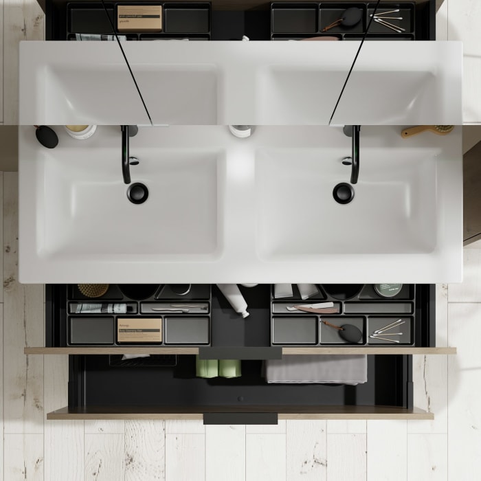 burgbad Eqio Waschtischkombination mit Keramik-Doppelwaschtisch Slim, 122 cm, mit Griff G0200