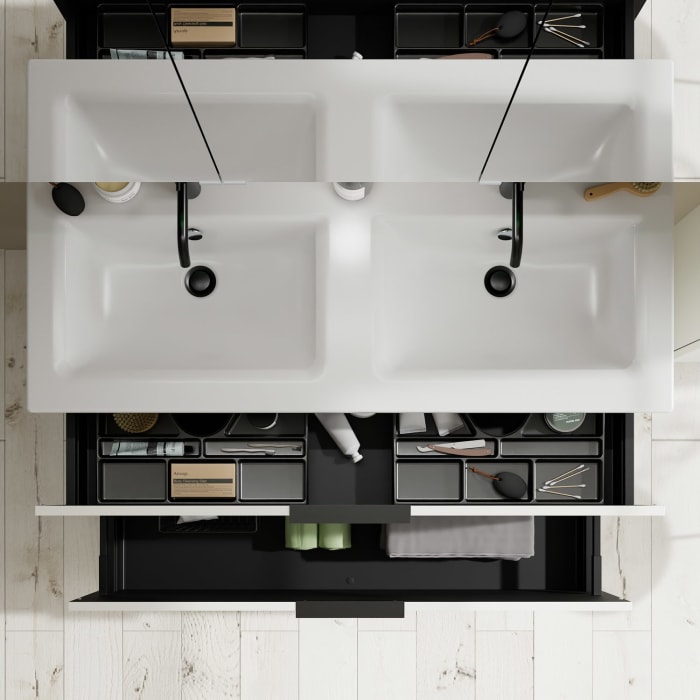 burgbad Eqio Waschtischkombination mit Keramik-Doppelwaschtisch Slim, 122 cm, mit Griff G0200